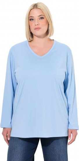 Ulla Popken Back To Basics V-Neck Relaxed Fit Cotton Tee Light Blue - T-shirts - 