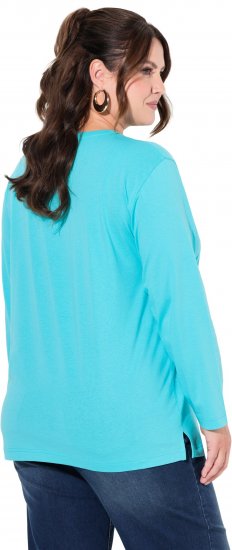 Ulla Popken Back To Basics V-Neck Relaxed Fit Cotton Tee Deep Aqua - T-shirts - 