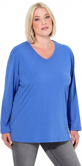 Ulla Popken Back To Basics V-Neck Relaxed Fit Cotton Tee Peacock Blue - Ulla Popken - 