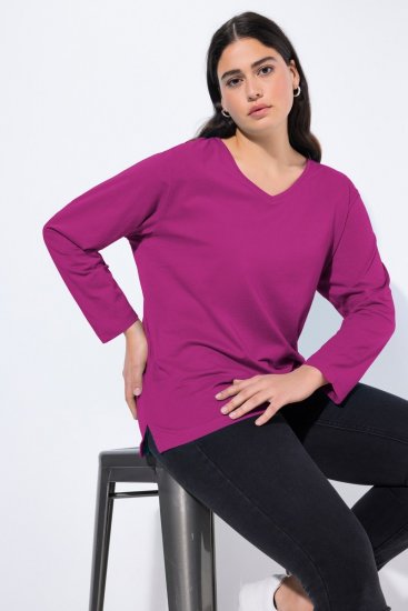 Ulla Popken Back To Basics V-Neck Relaxed Fit Cotton Tee Berry - T-shirts - T-shirts au féminin, grandes tailles