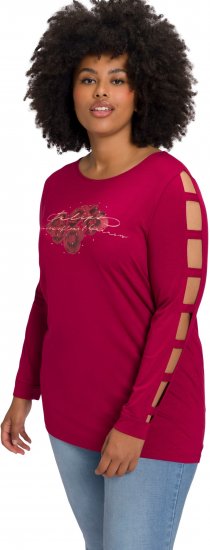 Ulla Popken Rhinestone Accent Statement Cutout Sleeve Stretch Knit Top Wine Red - T-shirts imprimés pour femme - 