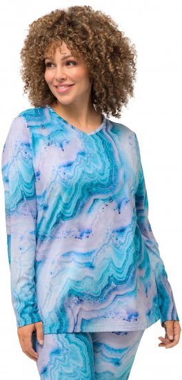 Ulla Popken Marble Ski Top with Gaiter Bright Turquoise - T-shirts imprimés pour femme - 