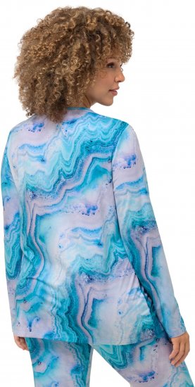 Ulla Popken Marble Ski Top with Gaiter Bright Turquoise - T-shirts imprimés pour femme - 