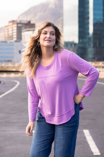 Ulla Popken Layered Look Memories Embroidered Long Sleeve Tee Amethyst - T-shirts imprimés pour femme - 