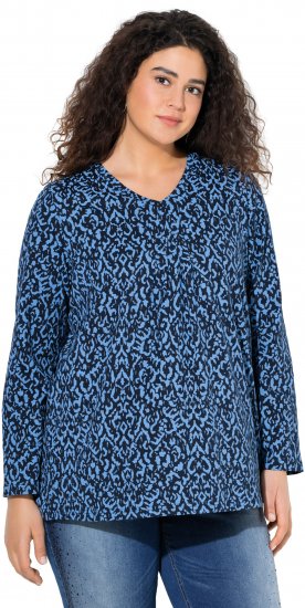 Ulla Popken Geometric Print 3/4 Sleeve Pleated Tee Navy Blue - T-shirts imprimés pour femme - 