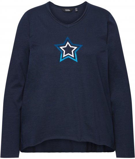 Ulla Popken Star Long Sleeve Graphic Tee Navy Blue - T-shirts imprimés pour femme - 