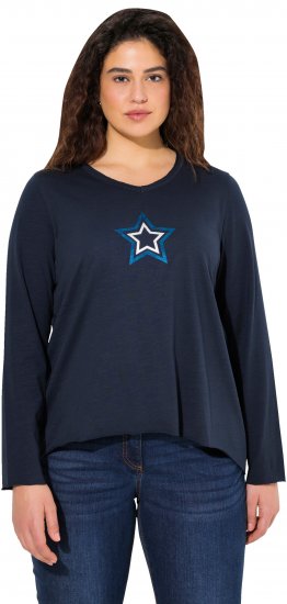 Ulla Popken Star Long Sleeve Graphic Tee Navy Blue - T-shirts imprimés pour femme - 