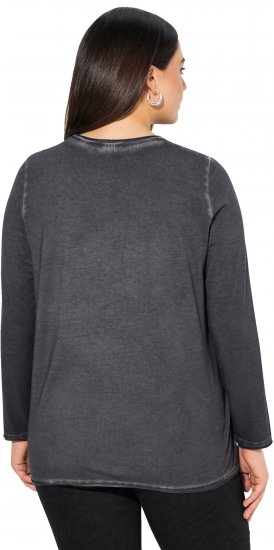 Ulla Popken Cold Dyed Sequined Heart Long Sleeve Tee Asphalt - T-shirts imprimés pour femme - 