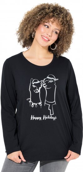 Ulla Popken Metallic Graphic Holiday Tee Black - T-shirts imprimés pour femme - 