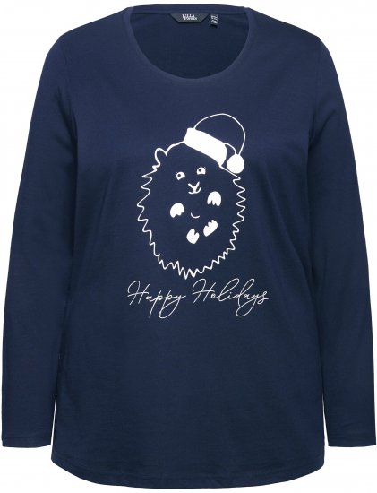 Ulla Popken Metallic Graphic Holiday Tee Navy - T-shirts imprimés pour femme - 