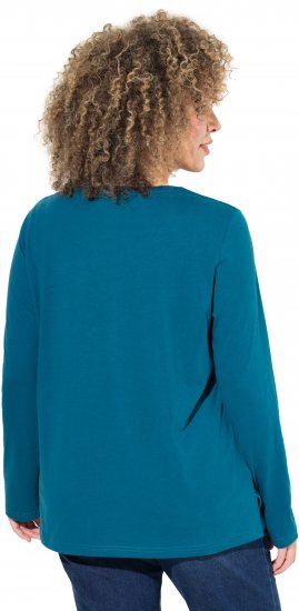Ulla Popken Metallic Graphic Holiday Tee Teal - T-shirts imprimés pour femme - 