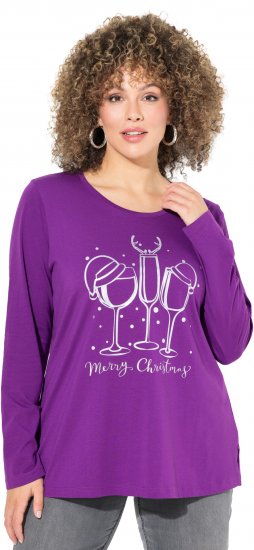 Ulla Popken Metallic Graphic Holiday Tee Dark Purple - T-shirts imprimés pour femme - 