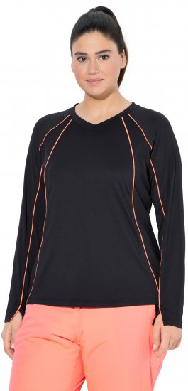 Ulla Popken UPF 50+ Contrast Piping Long Sleeve Tee Black - T-shirts imprimés pour femme - 