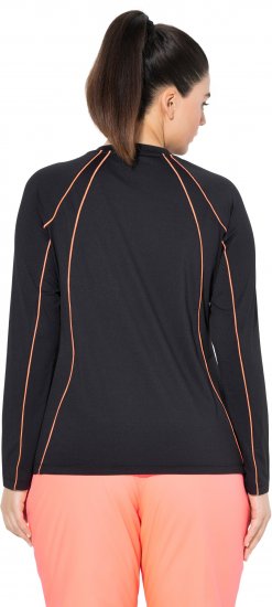 Ulla Popken UPF 50+ Contrast Piping Long Sleeve Tee Black - T-shirts imprimés pour femme - 
