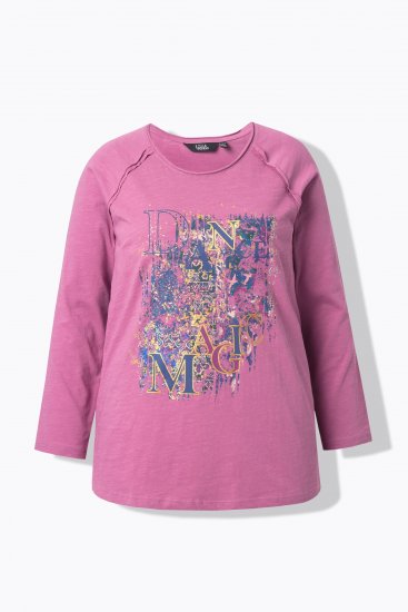 Ulla Popken Inverted Seam Long Sleeve Graphic Tee Dark Rose - T-shirts imprimés pour femme - 