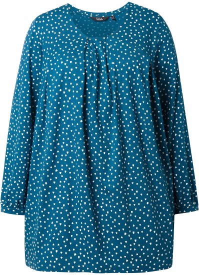 Ulla Popken Pleated Confetti Print Long Sleeve Tee Teal - T-shirts imprimés pour femme - 
