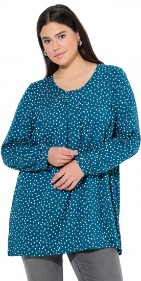 Ulla Popken Pleated Confetti Print Long Sleeve Tee Teal - T-shirts imprimés pour femme - 