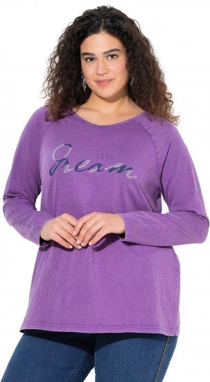 Ulla Popken Dream Rhinestone Lettering Long Sleeve Tee Light Plum - T-shirts imprimés pour femme - 