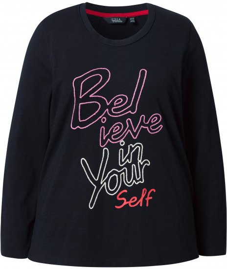 Ulla Popken Motivational Graphic Long Sleeve Tee Black - T-shirts imprimés pour femme - 
