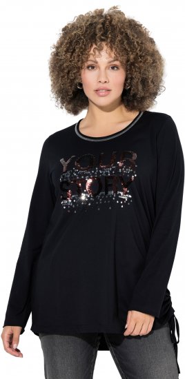 Ulla Popken Your Story Sequined Long Sleeve Tunic Tee Black - T-shirts imprimés pour femme - 