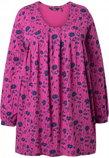 Ulla Popken Pleated Long Sleeve Floral Knit Tunic Summer Berry - T-shirts imprimés pour femme - 