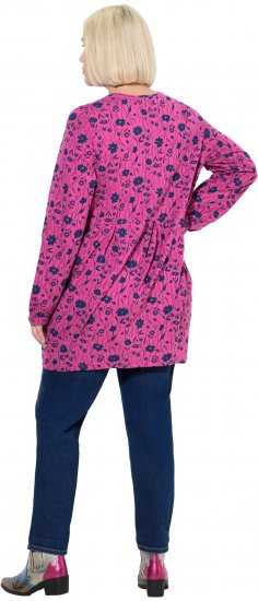Ulla Popken Pleated Long Sleeve Floral Knit Tunic Summer Berry - T-shirts imprimés pour femme - 