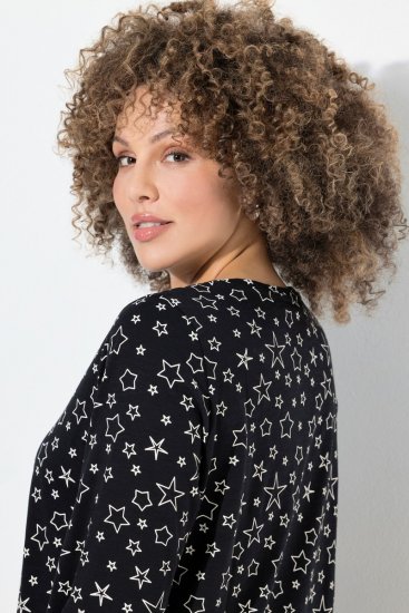 Ulla Popken Allover Printed Long Sleeve Tee Black - T-shirts imprimés pour femme - Tee-shirts à motifs pour femme