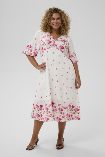 Kaffe Curve Rosa Midi Dress White Rose Border Flower - Robes - 