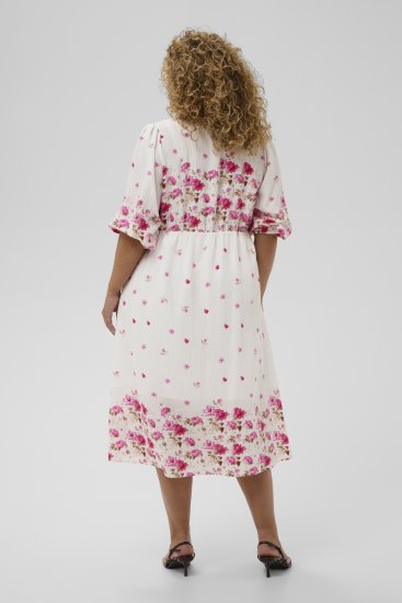 Kaffe Curve Rosa Midi Dress White Rose Border Flower - Robes - 