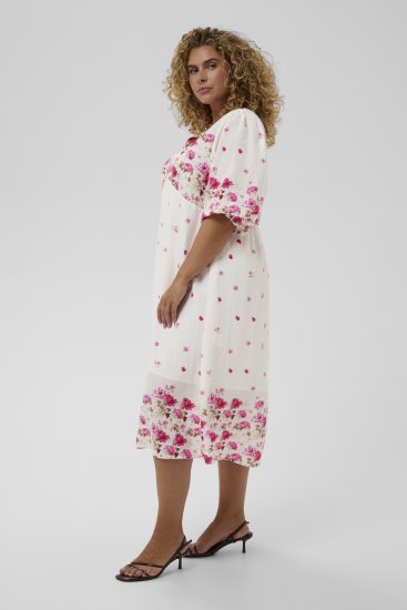 Kaffe Curve Rosa Midi Dress White Rose Border Flower - Robes - 