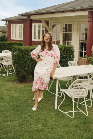 Kaffe Curve Rosa Midi Dress White Rose Border Flower - Robes - 