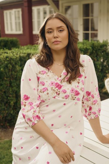Kaffe Curve Rosa Midi Dress White Rose Border Flower - Robes - 