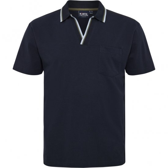 North Latitude Polo Pique V-Neck Navy - Polos - Polos homme grande taille