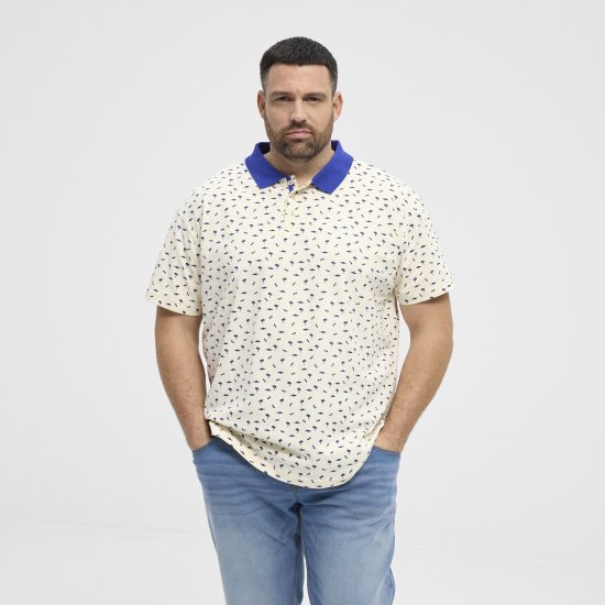 North Latitude Polo Pique Printed Off-White - Polos - Polos homme grande taille