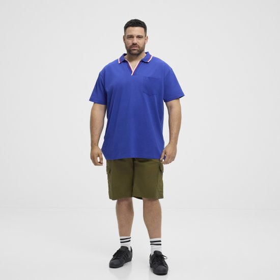 North Latitude Polo Pique V-Neck Blue - Polos - Polos homme grande taille