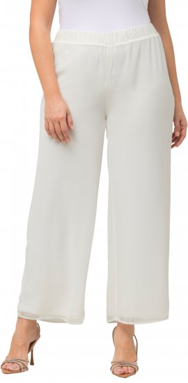 Ulla Popken Layered Chiffon Wide Leg Pants White - Jeans & Pantalons Femme Grandes Tailles – Plus Size - 
