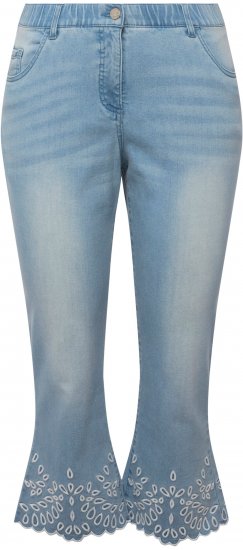 Ulla Popken Cropped Flared Eyelet Jeans Light Blue - Jeans & Pantalons Femme Grandes Tailles – Plus Size - 