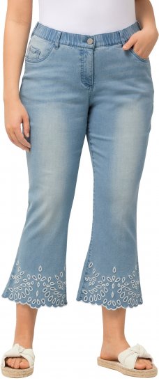 Ulla Popken Cropped Flared Eyelet Jeans Light Blue - Jeans & Pantalons Femme Grandes Tailles – Plus Size - 