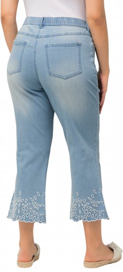 Ulla Popken Cropped Flared Eyelet Jeans Light Blue - Jeans & Pantalons Femme Grandes Tailles – Plus Size - 