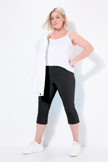 Ulla Popken Bengaline Elastic Waist Stretch Capri Pants Black - Pantalons en tissu - Pantalons larges femme grande taille