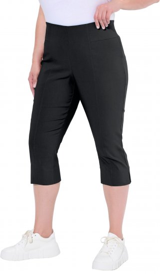 Ulla Popken Bengaline Elastic Waist Stretch Capri Pants Black - Jeans & Pantalons Femme Grandes Tailles – Plus Size - 
