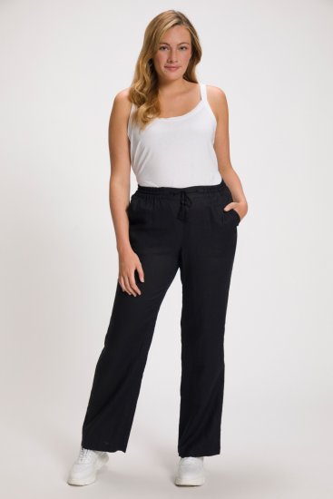 Ulla Popken Drawstring Elastic Waist Mary Fit Linen Pants Black - Jeans & Pantalons Femme Grandes Tailles – Plus Size - 