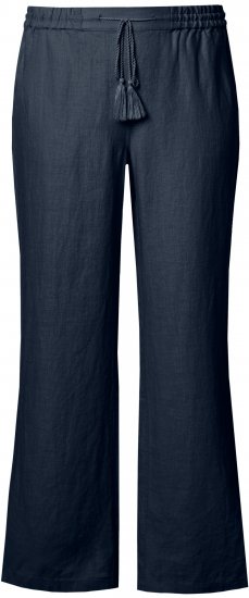 Ulla Popken Drawstring Elastic Waist Mary Fit Linen Pants Navy - Jeans & Pantalons Femme Grandes Tailles – Plus Size - 