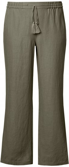 Ulla Popken Drawstring Elastic Waist Mary Fit Linen Pants Loden Green - Jeans & Pantalons Femme Grandes Tailles – Plus Size - 