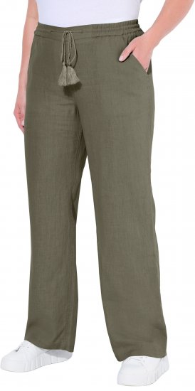 Ulla Popken Drawstring Elastic Waist Mary Fit Linen Pants Loden Green - Jeans & Pantalons Femme Grandes Tailles – Plus Size - 