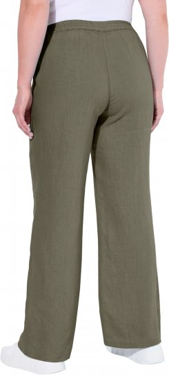 Ulla Popken Drawstring Elastic Waist Mary Fit Linen Pants Loden Green - Jeans & Pantalons Femme Grandes Tailles – Plus Size - 