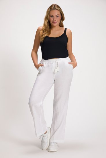 Ulla Popken Drawstring Elastic Waist Mary Fit Linen Pants Snow White - Jeans & Pantalons Femme Grandes Tailles – Plus Size - 