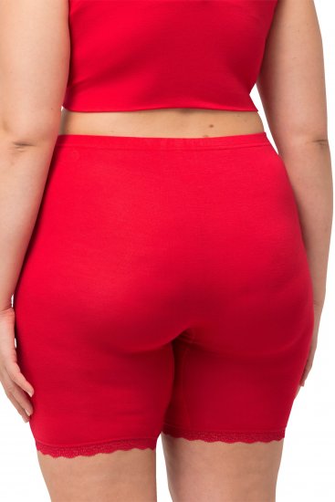 Ulla Popken Lace Hem Stretch Viscose Knit Bicycle Length Lounge Shorts Red - Jeans & Pantalons Femme Grandes Tailles – Plus Size - 