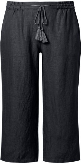 Ulla Popken Cool Linen Elastic Waist Capri Pants Black - Jeans & Pantalons Femme Grandes Tailles – Plus Size - 