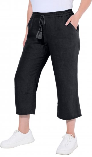 Ulla Popken Cool Linen Elastic Waist Capri Pants Black - Jeans & Pantalons Femme Grandes Tailles – Plus Size - 